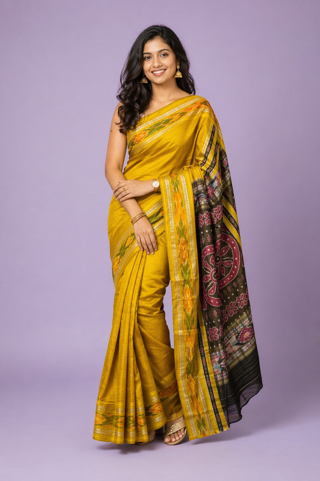 ADVITA Chandralekha : Premium Raw Silk Traditional  Sambalpur Ikkat border