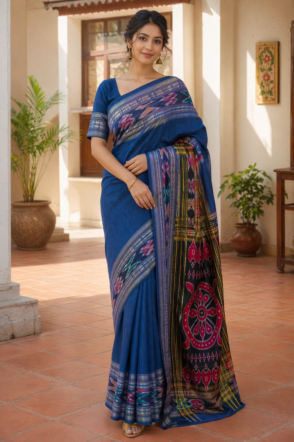 ADVITA Chandralekha : Premium Raw Silk Traditional  Sambalpur Ikkat border