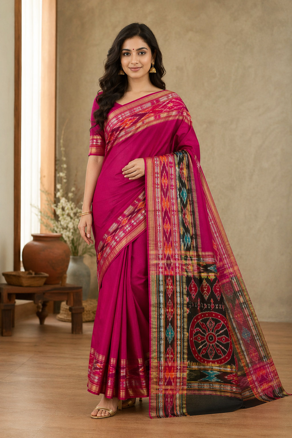 ADVITA Chandralekha : Premium Raw Silk Traditional  Sambalpur Ikkat border