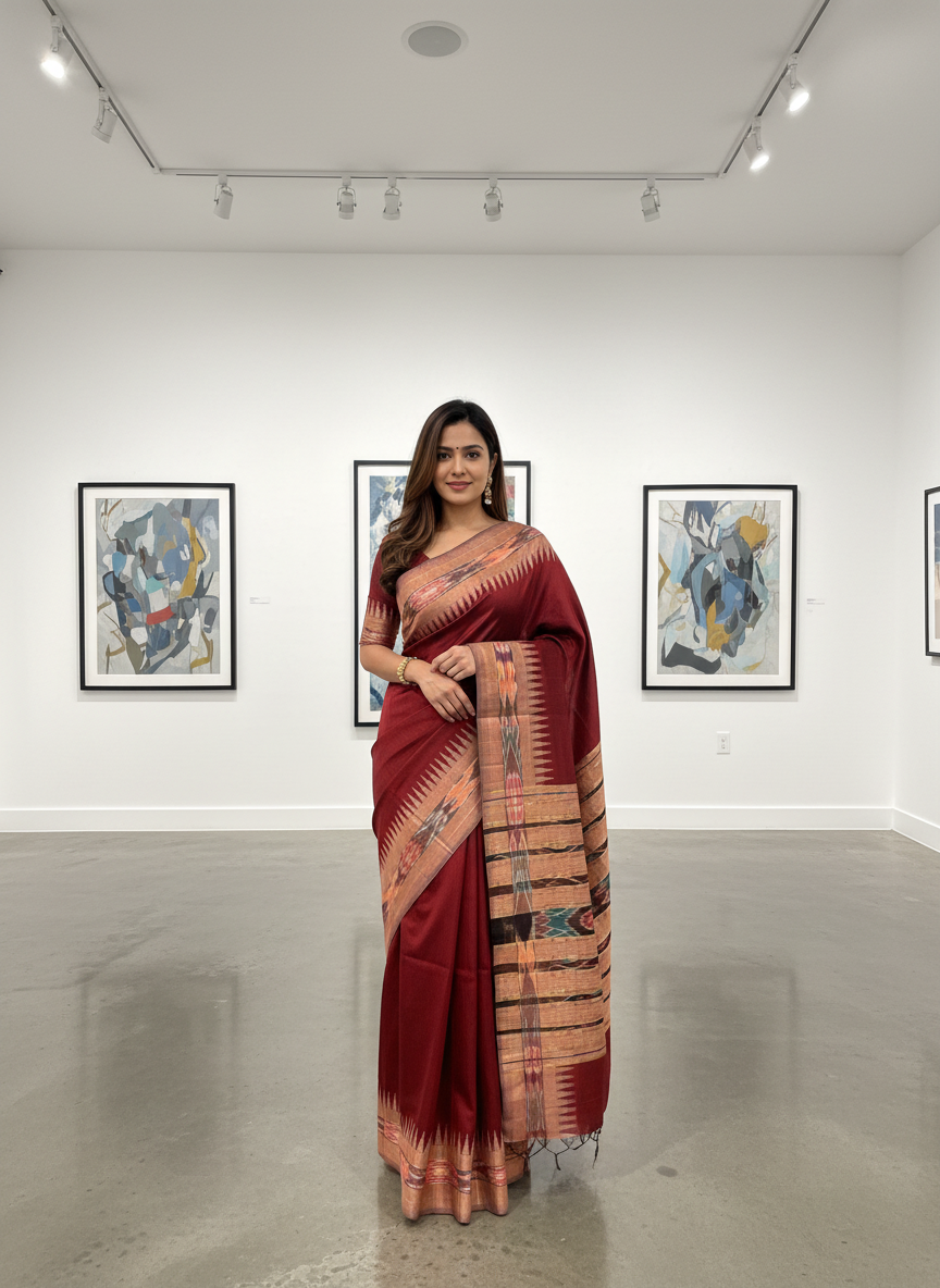 ADVITA Chandralekha : Premium Raw Silk Traditional  Sambalpur Ikkat border