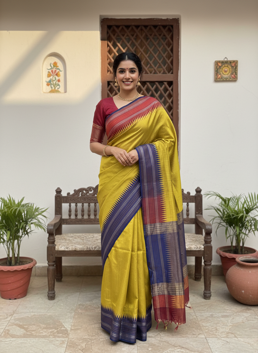 ADVITA Vanyadevi : RAW SILK with Temple border